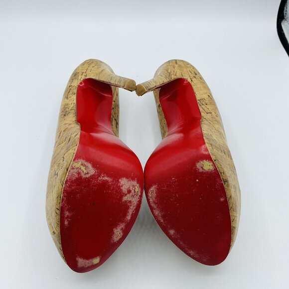 Heels Womens Size 9.5 Cork Pattern Platform Stiletto Slip On Pumps Red Sole - Picture 9 of 11